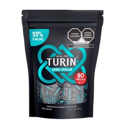 Turin Zero Chocolate Amargo Sin Azúcar. Tubo 480g. Bite Size 5g image