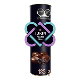 Turin Snacks Pasitas cubiertas de Chocolate Semiamargo Sin Azúcar Tubo 185 g image