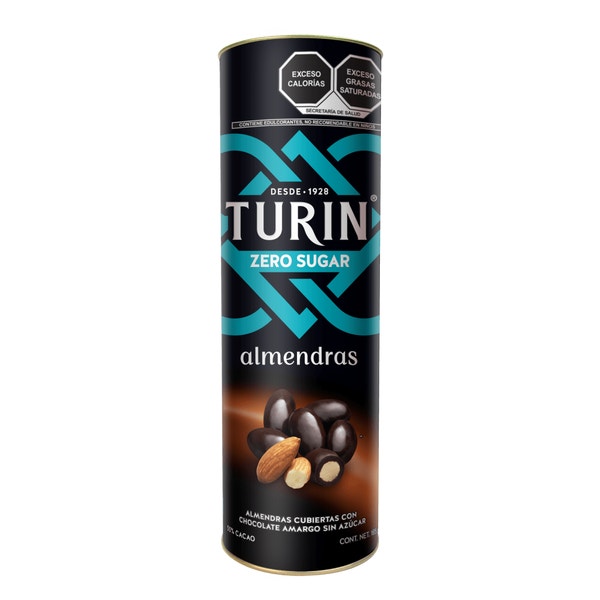 Turin Almendras cubiertas de Chocolate Sin Azúcar. Tubo 185g