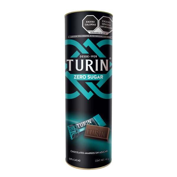 Turin Zero Chocolate Amargo Sin Azúcar. Tubo 145g. Bite Size 5g