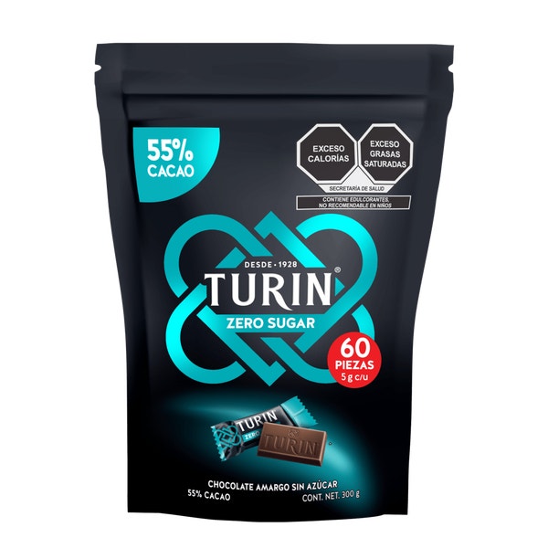 Turin Zero Chocolate Amargo Sin Azúcar. Bolsa 300g