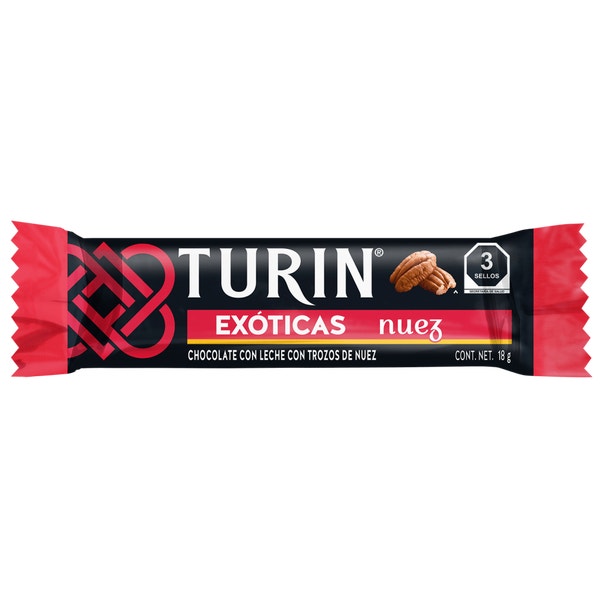 Turin Exóticas Chocolate con Leche y trozos de Nuez. Tableta 18g